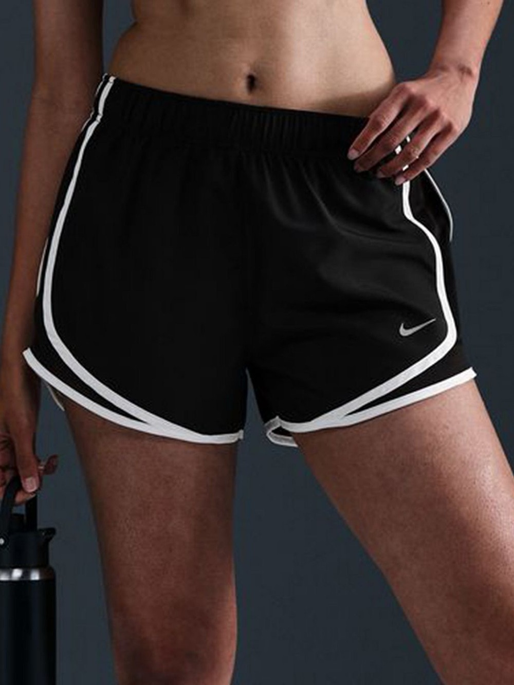 Nike Women’s Black White Nike Tempo Dri-FIT Mid-Rise 3-in. Running Shorts
